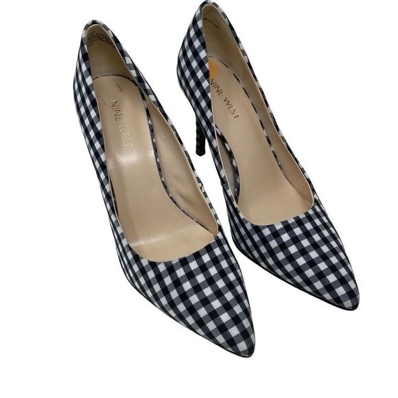 Nine West Womens Gingham Stiletto Heel 7ACT Pumps Black & White Checked Size 7M - Picture 1 of 11
